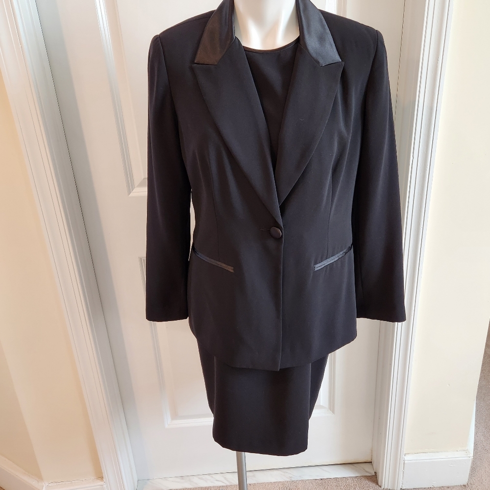 Talbots 2 piece black set size 12P, dress and jacket